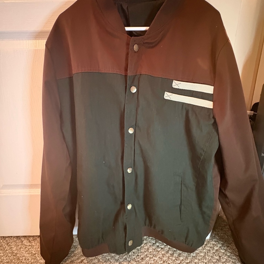 Men's Two-Tone Button-Up Varsity/ Bomber Jacket